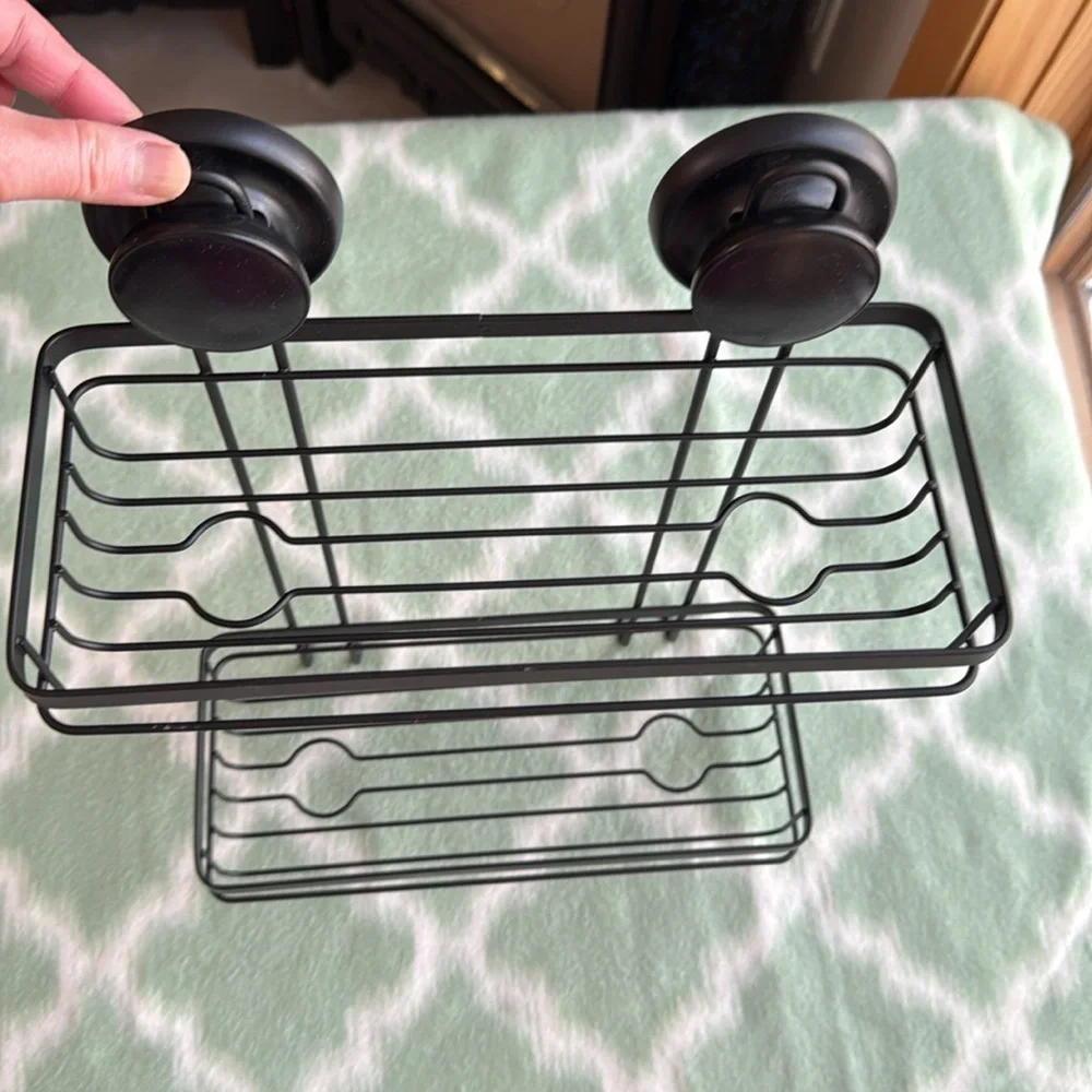 Double Tier Black Metal Organizer with suction cups - matte black